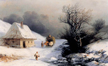 Телега с волами зимой :: Айвазовский Иван Константинович, 1866 год